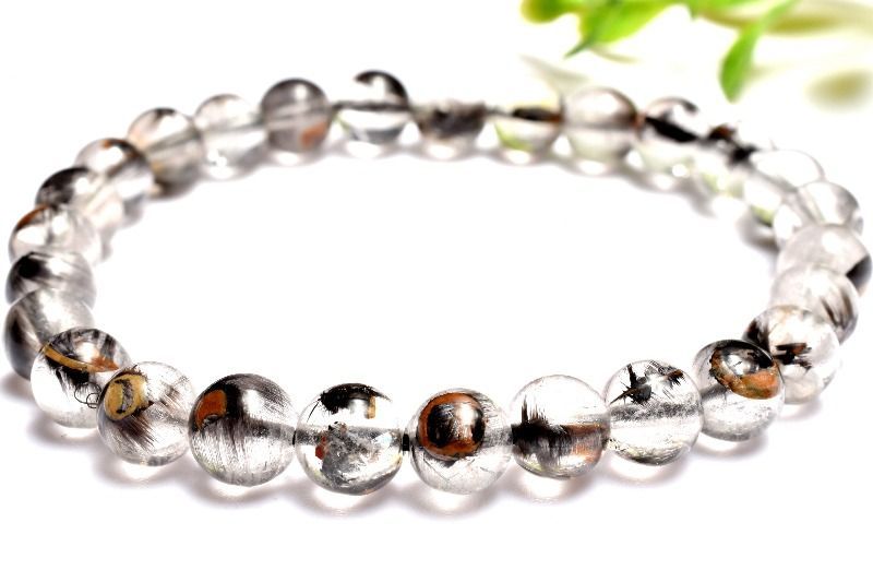 １点物 ブルッカイト入り プラチナタイチンルチルクォーツ 7.5mm ブレスレット パワーストーン 天然石 _MA8433