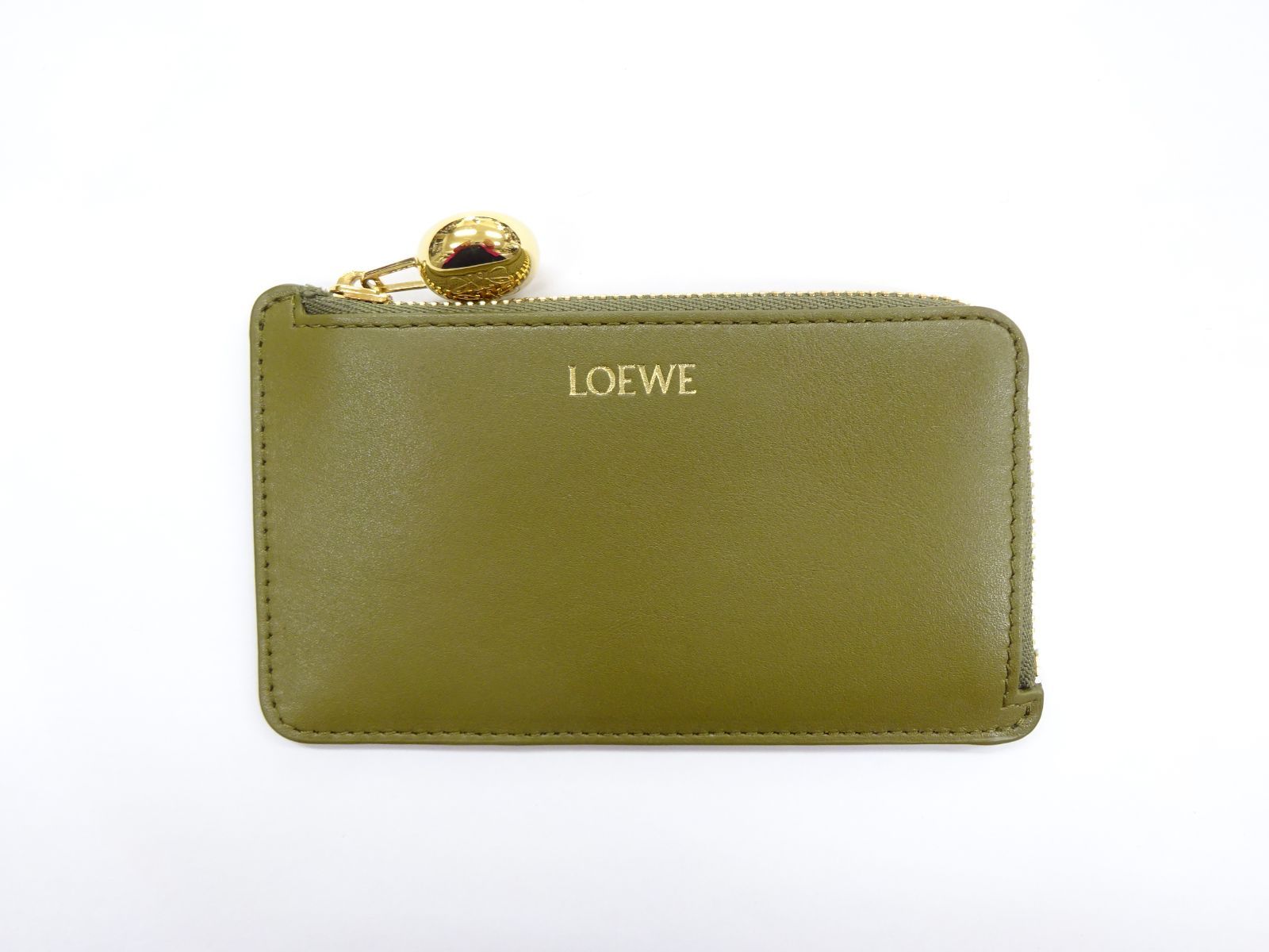 2025|4月 LOEWE ロエベ ペブル コインカードホルダー シャイニーナパカーフ グリーン 定6.49万 アナグラム