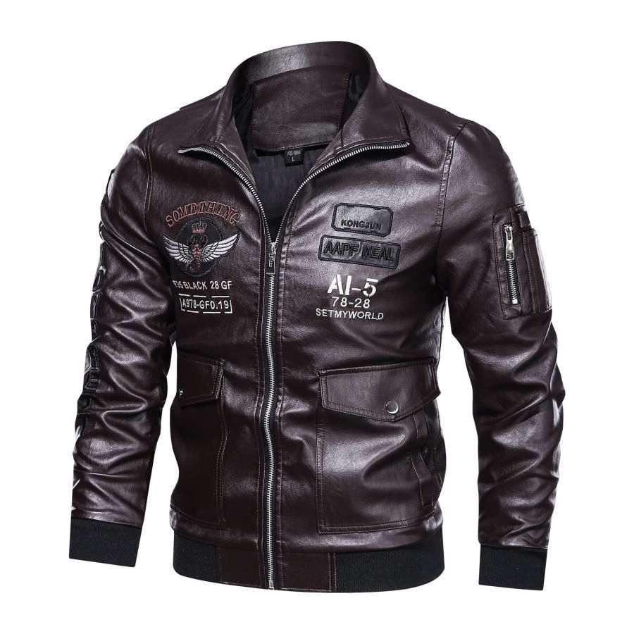 バイクウェア バイクジャケット メンズ レザージャケット 刺繍柄 ライダース バイクウェア 皮ジャン 革ジャン 立て襟 おしゃれ 防風 ファスナー春秋服