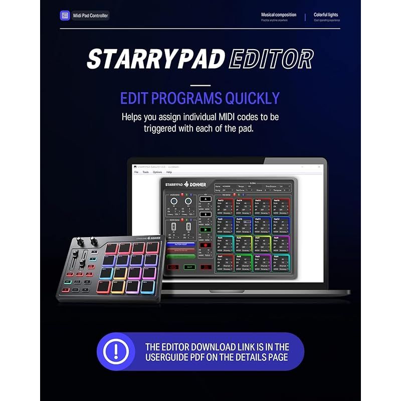 Donner MIDIコントローラー 16パッド USB Type-c 音楽制作 バックライト付き 日本語取扱説明書 STARRYPAD 1 -  メルカリ