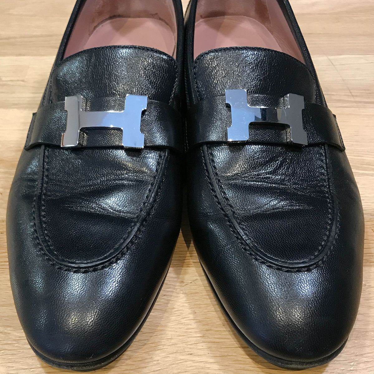 良品】エルメス モカシンパリ ローファー ブラック シルバー金具 36.5 