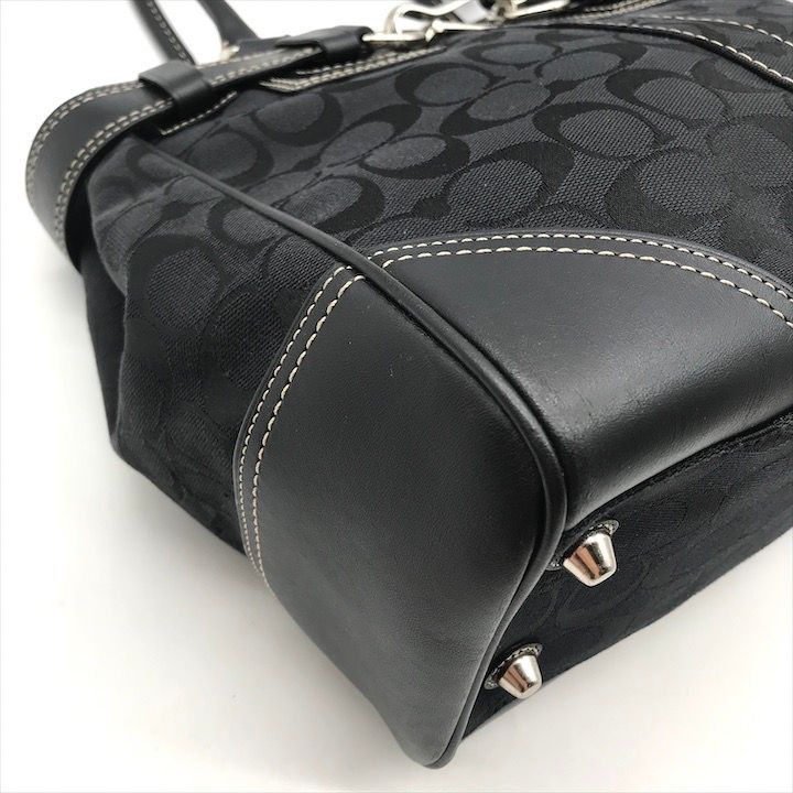 美品 COACH コーチ シグネチャー キャンバス レザー ロゴ金具 ハンド