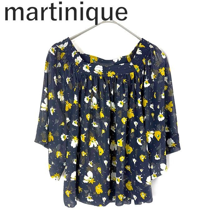 マルティニーク martinique 花柄シアーブラウス オフショルダー 透け感 ネイビー 黄 白