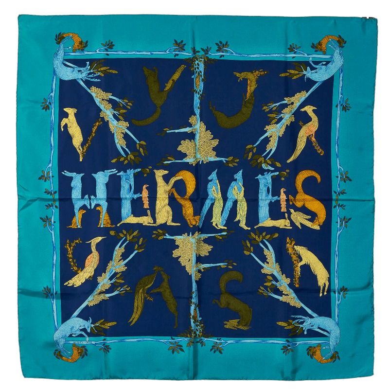 HERMES/エルメス カレ90 アニマルアルファベット スカーフ d_153 エルメス カレ90 ANIMAL ALPHAET 動物アルファベット 森の動物