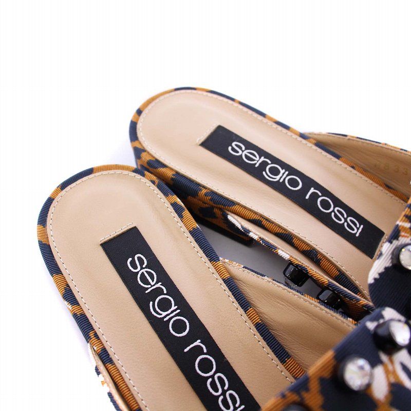 セルジオロッシ Sergio rossi SR1 ミュール サンダル ビジュー ヒョウ