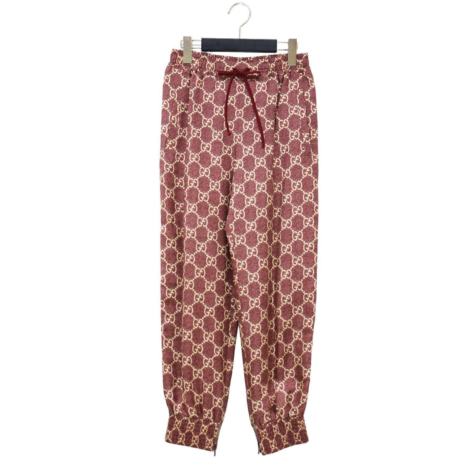 GUCCI グッチ パンツ レッド系 サイズ XS | GGスプリームス シルク トラック パンツ | ジョガーパンツ ウエストゴム サイドライン ミケーレ期 | イタリア製 | ボトムス ズボン レディース