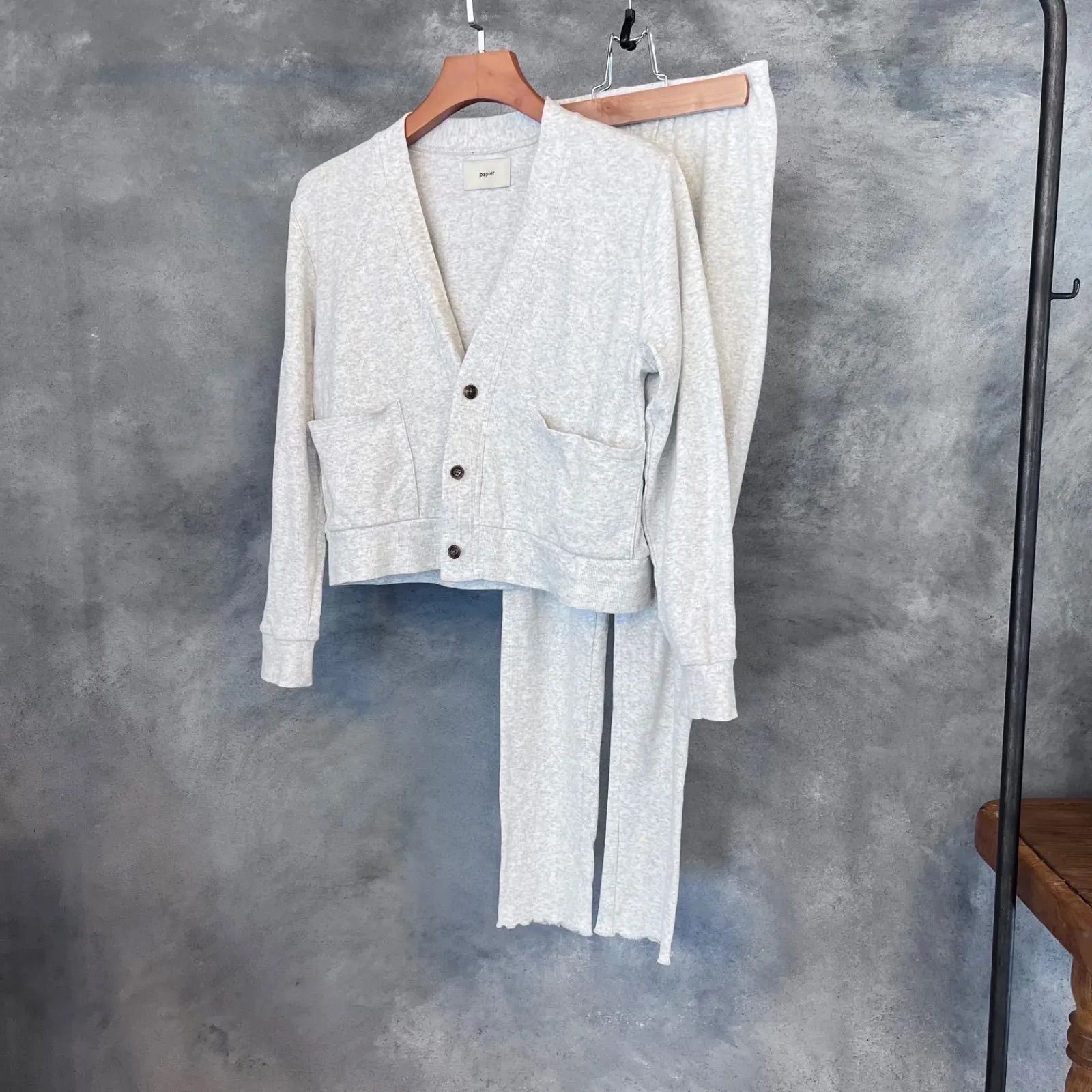 papier/パピエ ニットカーディガン パンツ セットアップ フリーサイズ  
