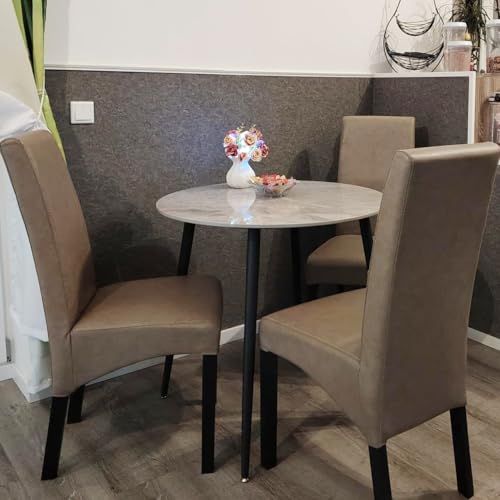 UNHO ダイニングテーブル 2人 丸テーブル 80㎝幅 石材×スチール 食卓  