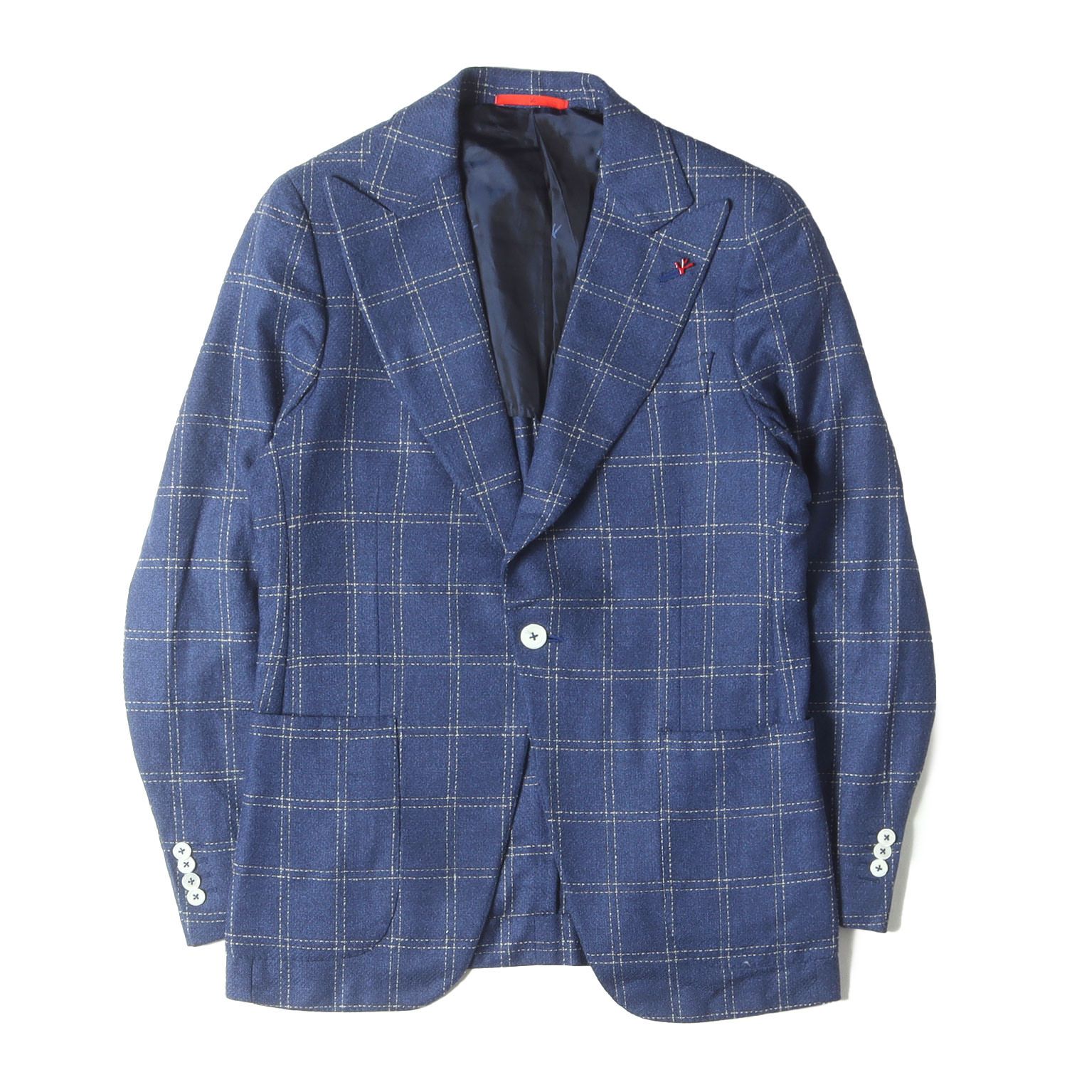 isaia イザイア　テラードジャケット　44 美品】ISAIA イザイア ジャケット ブルー サイズ:44 | ピークド