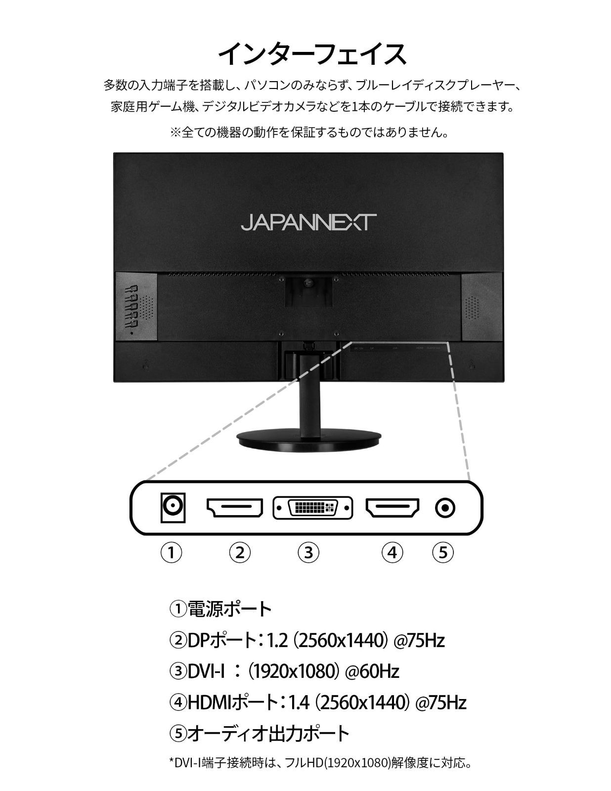 JN-IPS2380FLWQHD-N HDMI DisplayPort VESA対応 ブルーライトカット ディスプレイ IPS 2560x1440解像度 WQHD モニター 23.8インチ JAPANNEXT