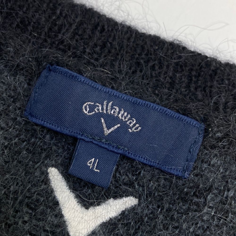 サイズ：4L CALLAWAY キャロウェイ  ニットセーター モヘヤ混 ロゴ総柄 ブラック系 [240101486674] ゴルフウェア メンズ ストスト サイズ：4L CALLAWAY キャロウェイ ニットセーター モヘヤ混