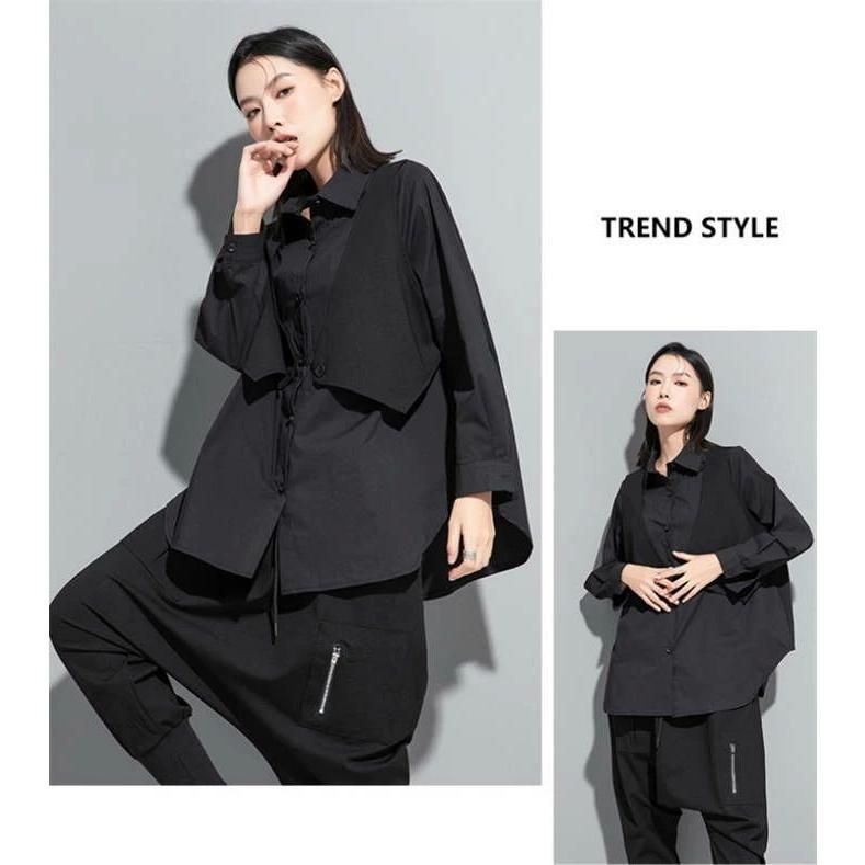 フェイクレイヤード シャツ レディース 配色 トップス ロング