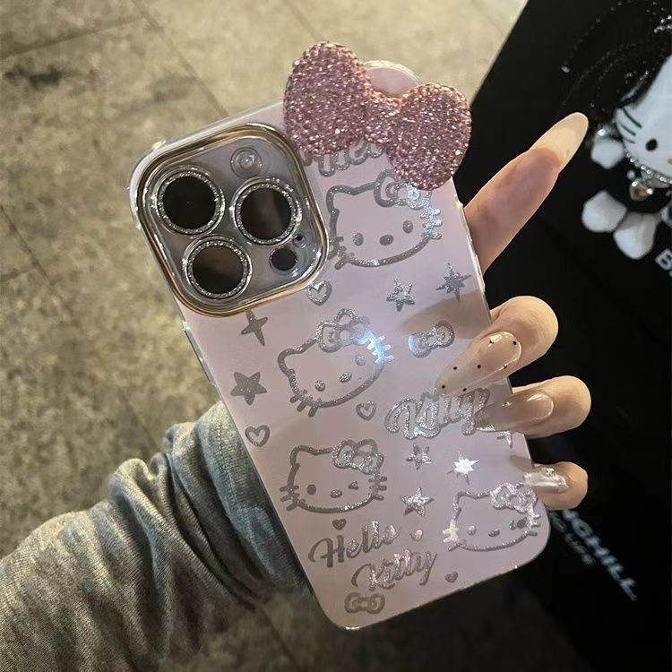 606#bulingbuling hello kitty パール ダイヤモンド 超キラキラ ハート フラワー レディ 精巧 超可愛い 高級感 立体感 iPhoneケース リボン結び レンズ保護