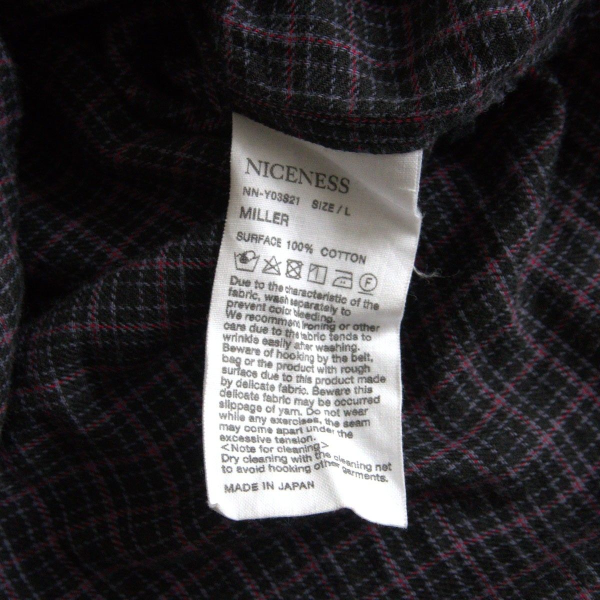 雰囲気抜群】NICENESS【21SS MILLER SHIRT】L ナイスネス チェック 