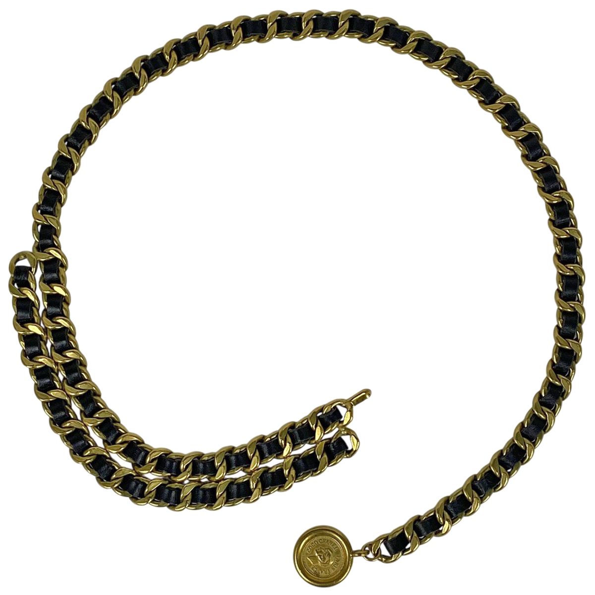 シャネル CHANEL ココマーク チェーン ベルト 94A ベルト GP レザー ゴールド ブラック レディース