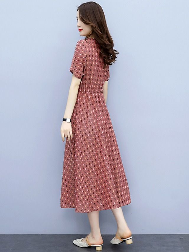 メルカリshops ドットワンピース 韓国ファッション Mw0010