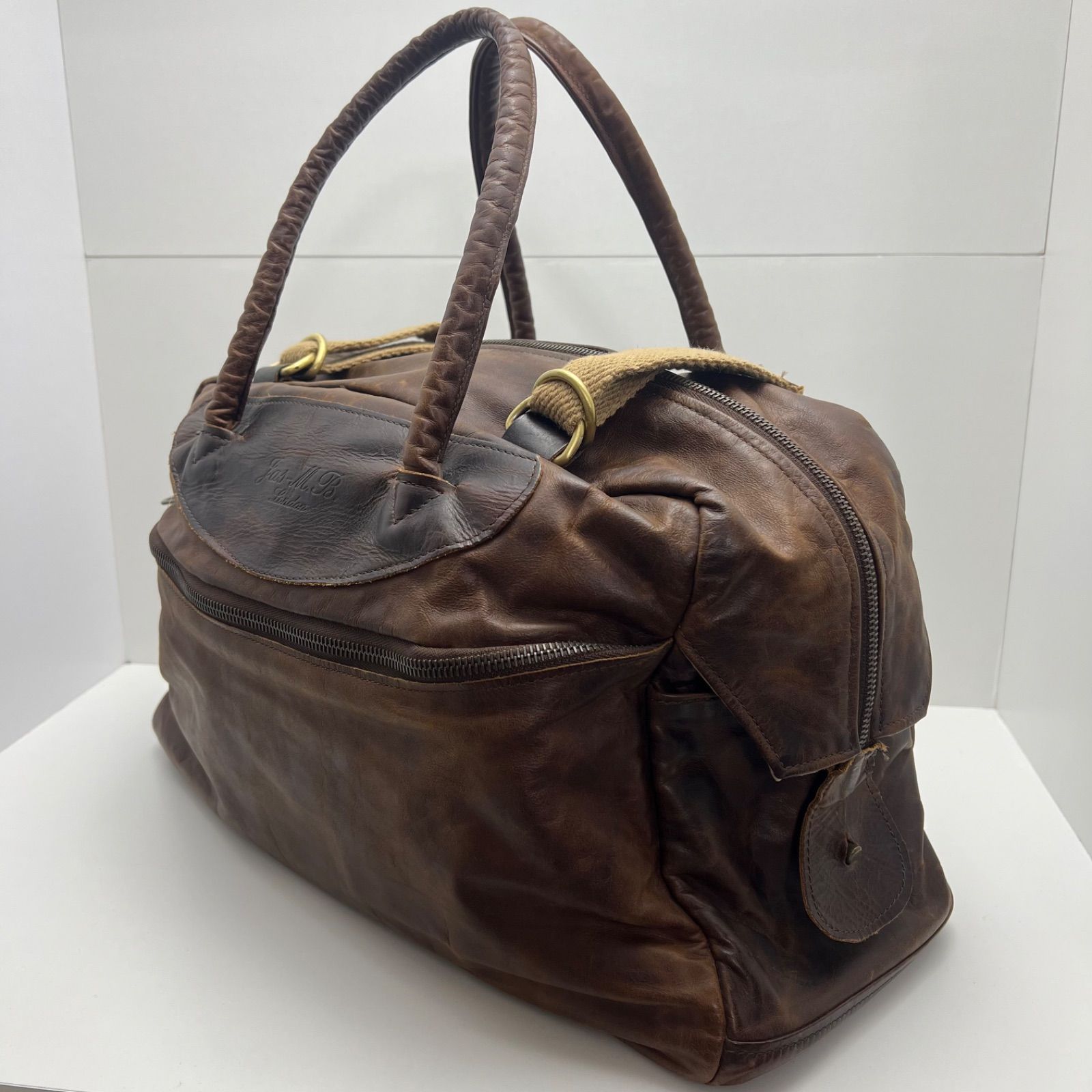 JAS-M.B. 00s y2k archive Leather boston bag ジャスエムビー レザーボストンバッグ キャンバスストラップ 英国製 本革 アーカイブ WWW_NOITHATQUANGTHANH_NET