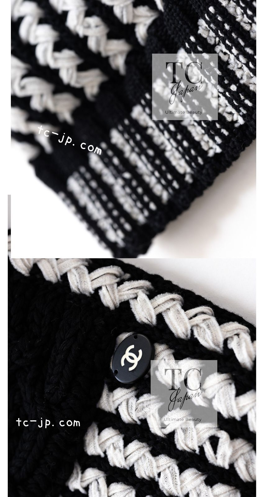 シャネル カーディガン セットアップ CHANEL ブラック 黒 オフ ホワイト やわらか ストレッチ コットン ニット スカート 超 36 38 カールラガーフェルド