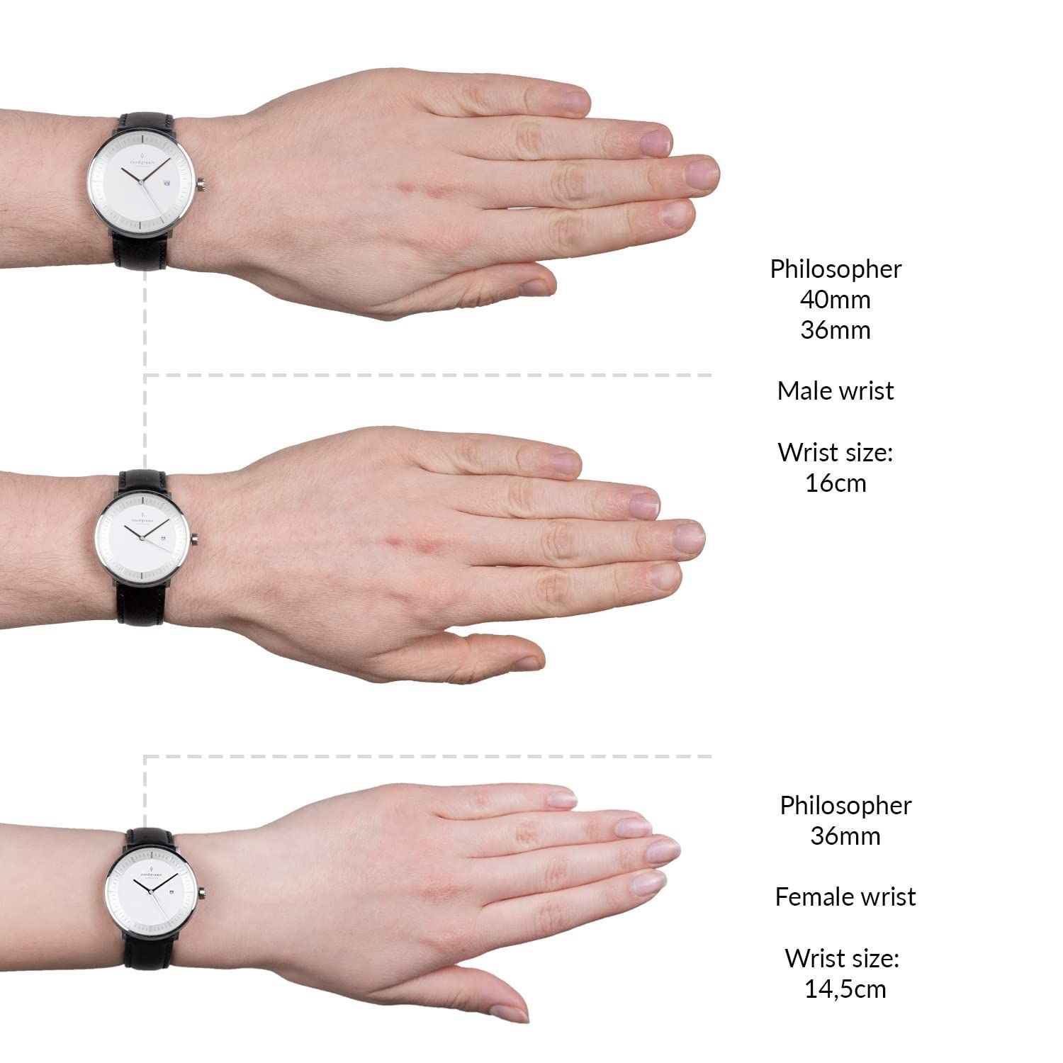【セット】Nordgreen［ノードグリーン］Philosopher 北欧デザイン腕時計 ホワイトダイヤル シルバー5リンクブレス /  ブラックレザー/ブラウンレザー 36mm