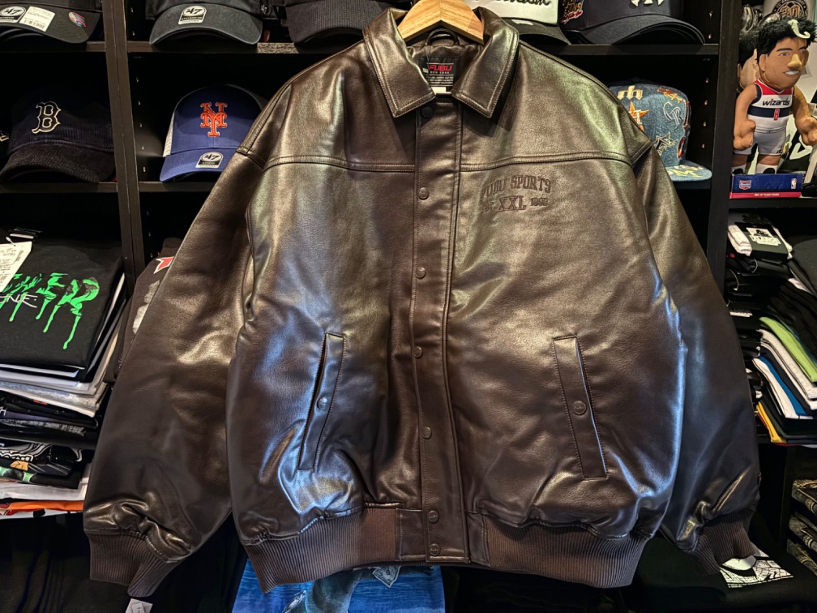 FUBU ECO LEATHER BLOUSON/エコレザーブルゾン【FAM-42305】BROWN Lサイズ