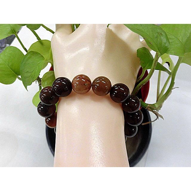 天然石 赤針ルチルクォーツ13.0～13.5mm玉ブレスレット 内周18.3cm 3A