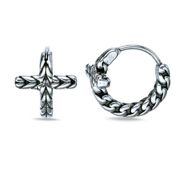送料無料 リンクス メンズ ピアス イヤリング アクセサリー Men s LYNX Stainless Steel Cross Hoop Earrings Stainless