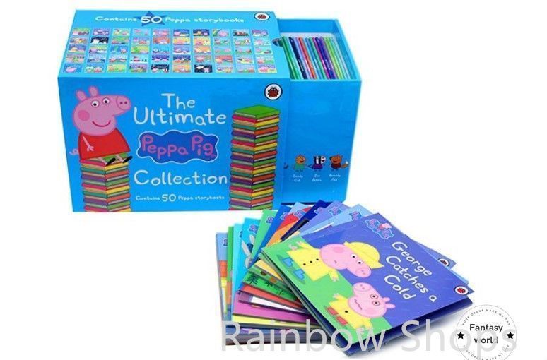 【新品未使用】PeppaPig ボックス ペッパピッグ 英語絵本 50冊 青 ブルー 黄色 マイヤペン対応　MaiyaPen  zxc cp163