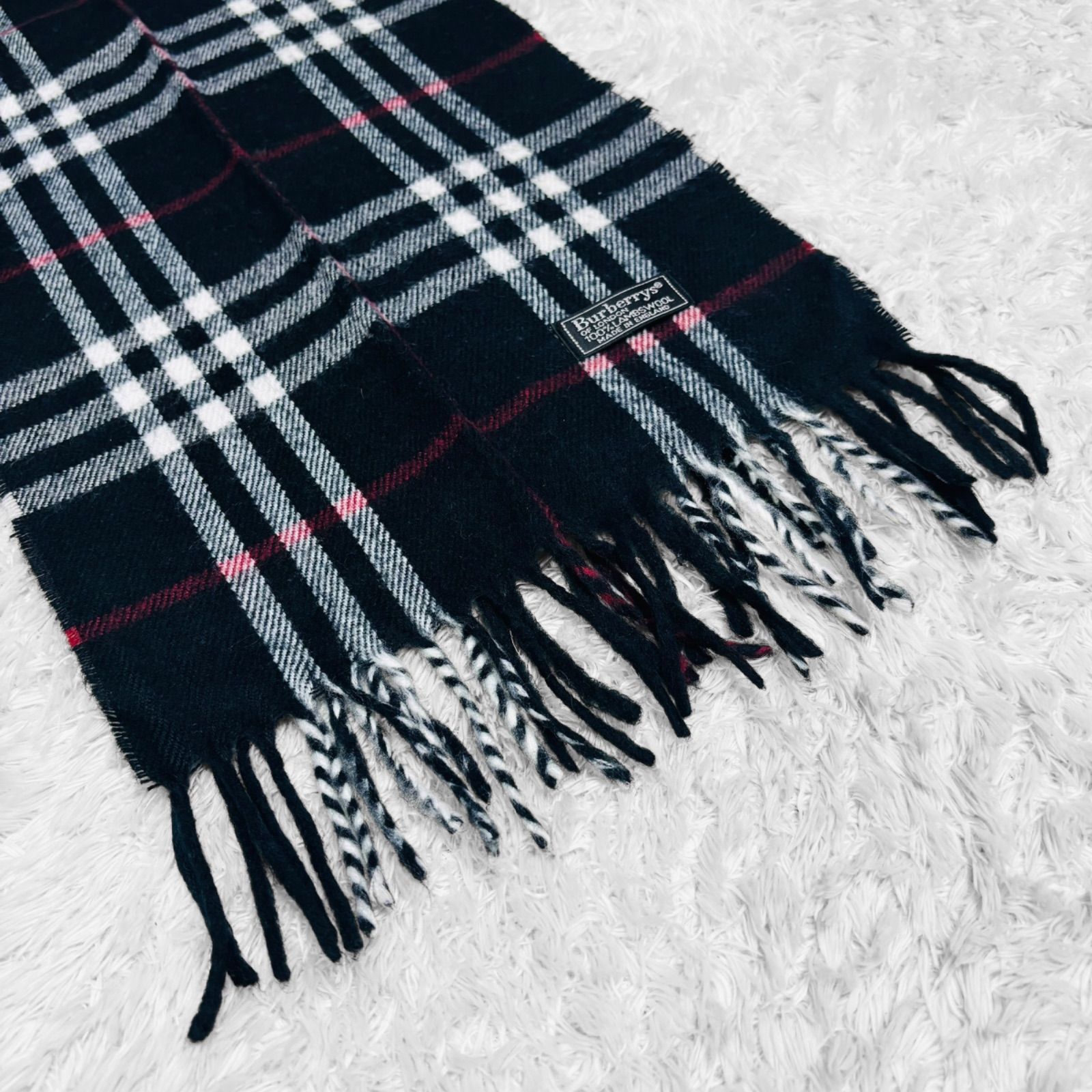 Burberry バーバリー マフラー チェック ノバチェック メンズ レディース マフラー ブラック フリル ENGLAND製 - メルカリ