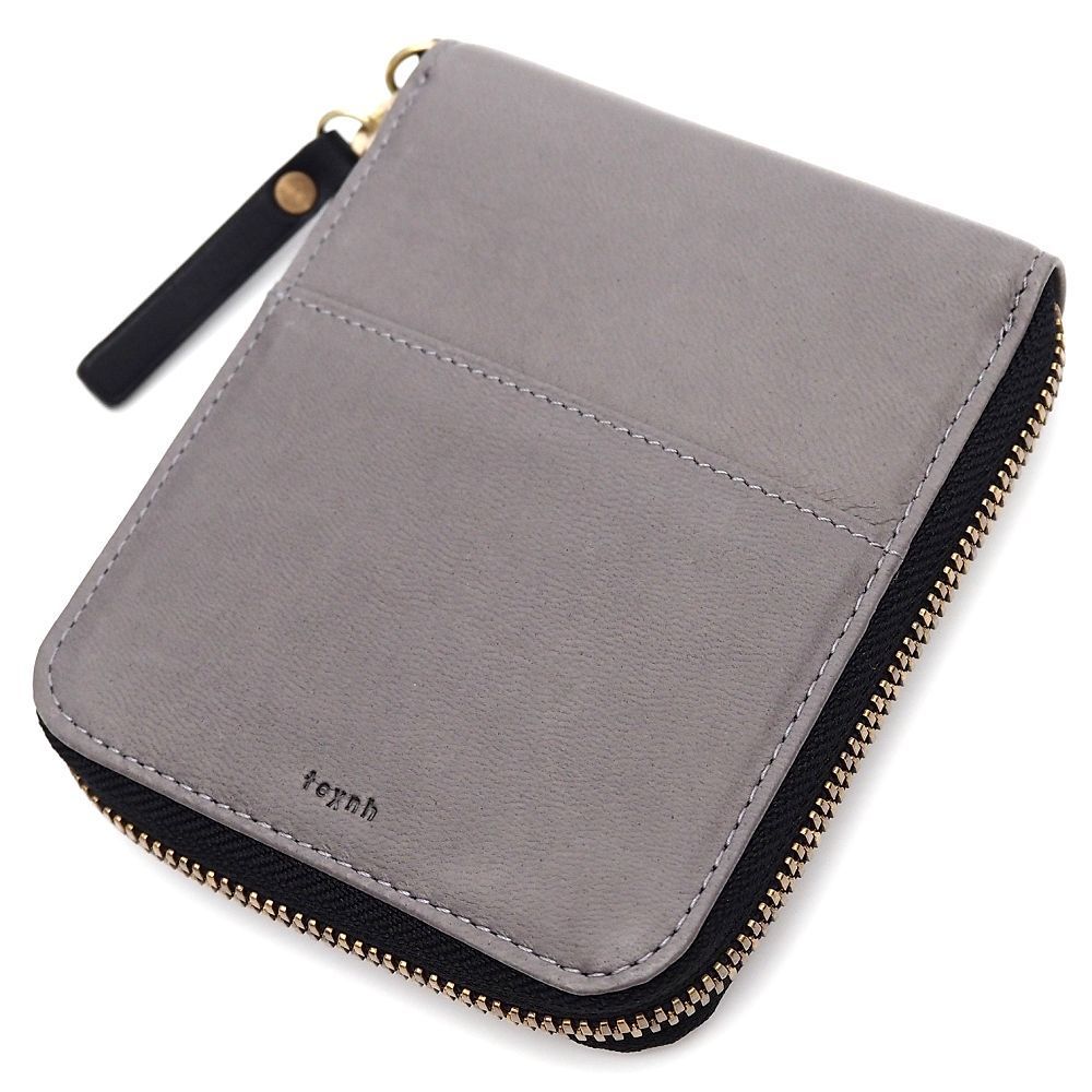 ♥品 texnh FOLD WALLET ラウンド レザーウォレット 財布 グレー 定価35200円 テクネ メンズ 5CH|H0618S|KUG02|