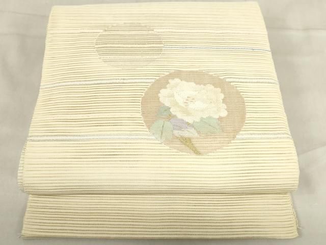 平和屋着物○八寸名古屋帯 紬地 抽象文様 間道 金糸 正絹 逸品  