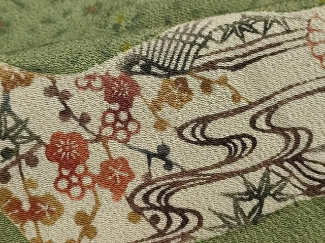 平和屋着物○訪問着 作家物 型染め 都巳二 花唐草文 鬼しぼ縮緬 正絹