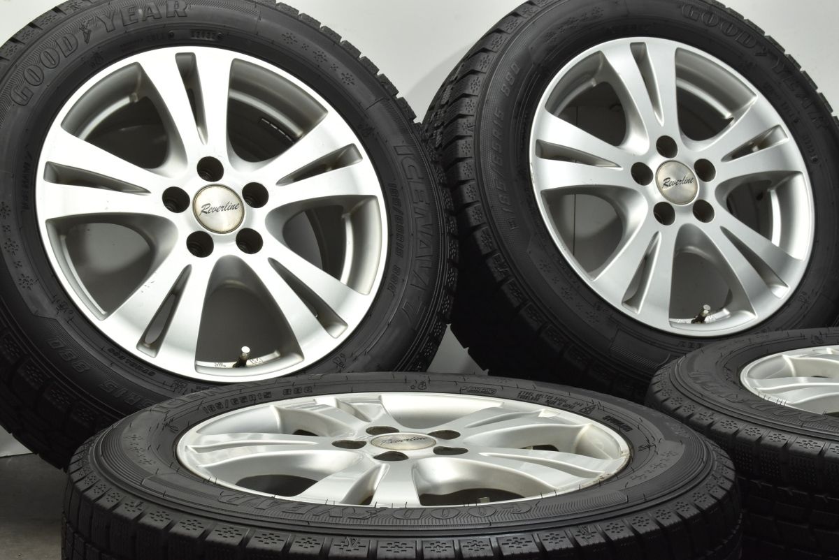 【9分山 2022年製】REVERLINE 15in 6J +43 PCD100 グッドイヤー アイスナビ7 185/65R15 プリウス カローラツーリンツグ 170系シエンタ