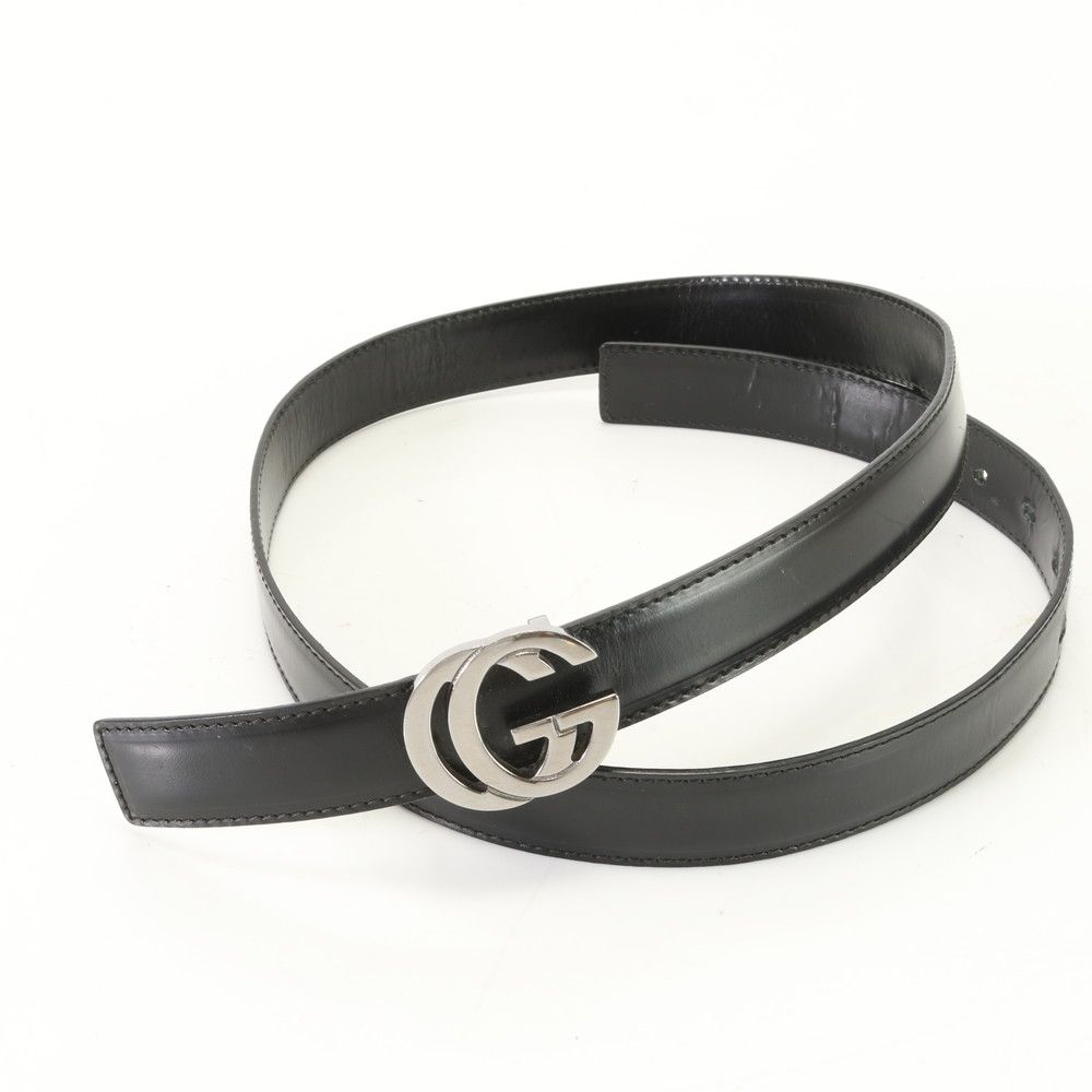 グッチ GG 金具 レザー ベルト 74052 2194 シルバー ブラック 黒