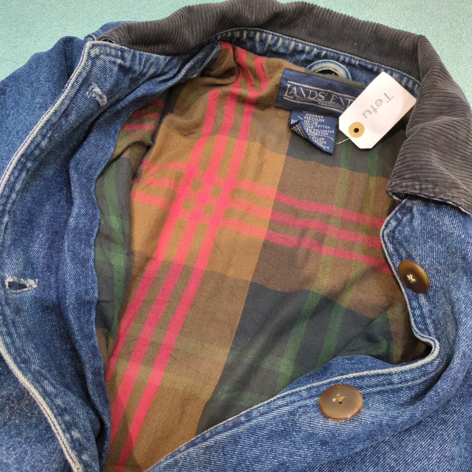 ★希少ランズエンドLANDS'ENDデニムハンティングジャケットW'Sxs 90s LANDSEND デニムハンティングカバーオール 裏地付