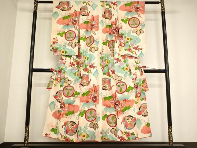 平和屋着物[]女の子 十三参り 子供 祝着 雪輪花丸文 金彩 洗える着物 