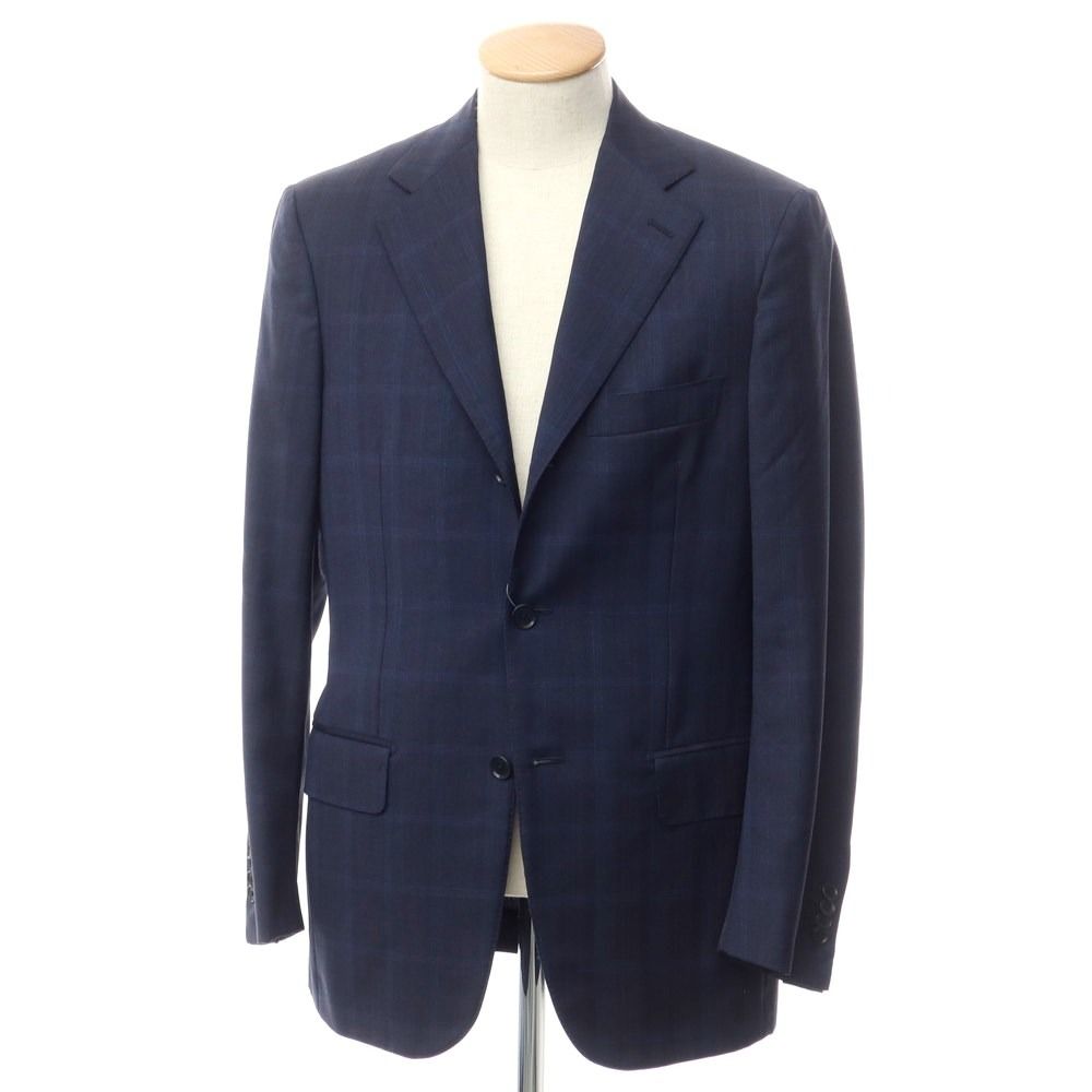 H*o様 ISAIA イザイア チェック柄ウールテーラードジャケット ネイビー ISAIA イザイア チェック柄ウールテーラードジャケット ネイビー 44