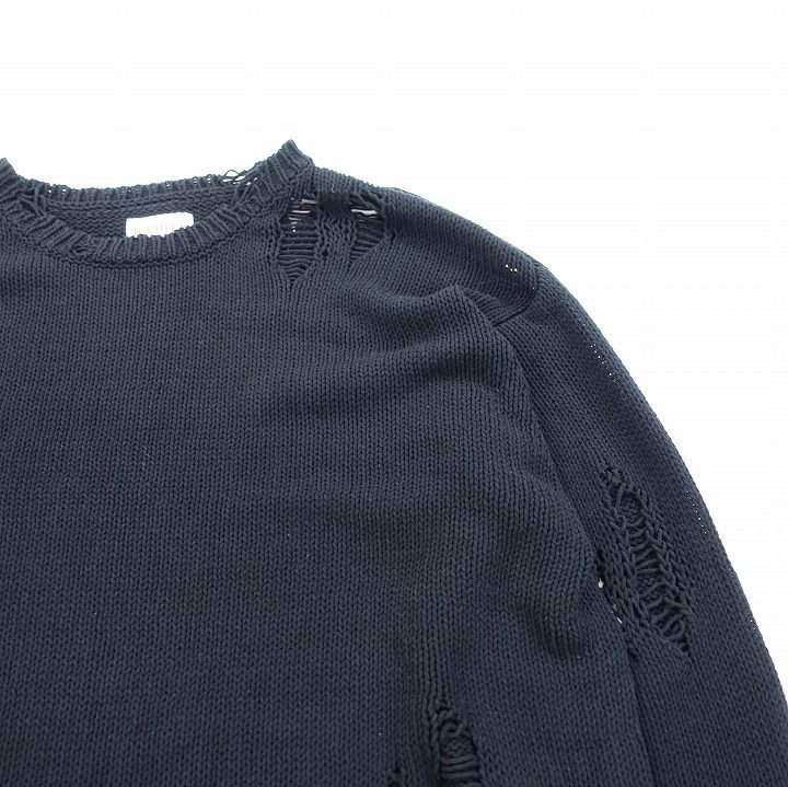 カミヤ KAMIYA 23AW Distressed Pullover Sweater ディストレスト プルオーバー セーター ニット ダメージ 加工  M ブラック G11PO031 a146