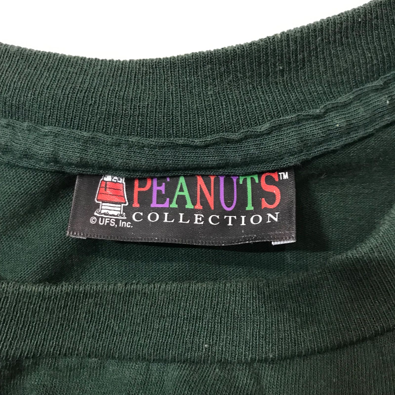 90s ヴィンテージ USA製 ピーナッツ PEANUTS SNOOPY スヌーピー JOE Camper 両面 ビッグ プリント Tシャツ L グリーン ビンテージ オールド キャラクター