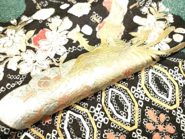 平和屋着物○豪華振袖・長襦袢セット（無双仕立て） 絞り 鳳凰扇面草花