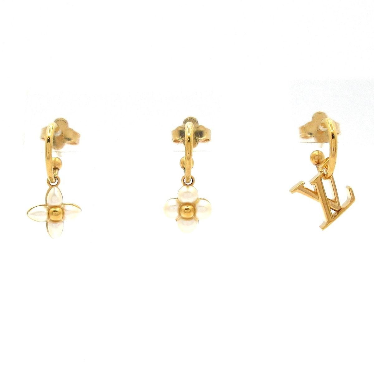 LOUIS VUITTON ルイヴィトン ピアス ピアスLVフローラグラムセット3 M01025 ゴールド×白 3点セット