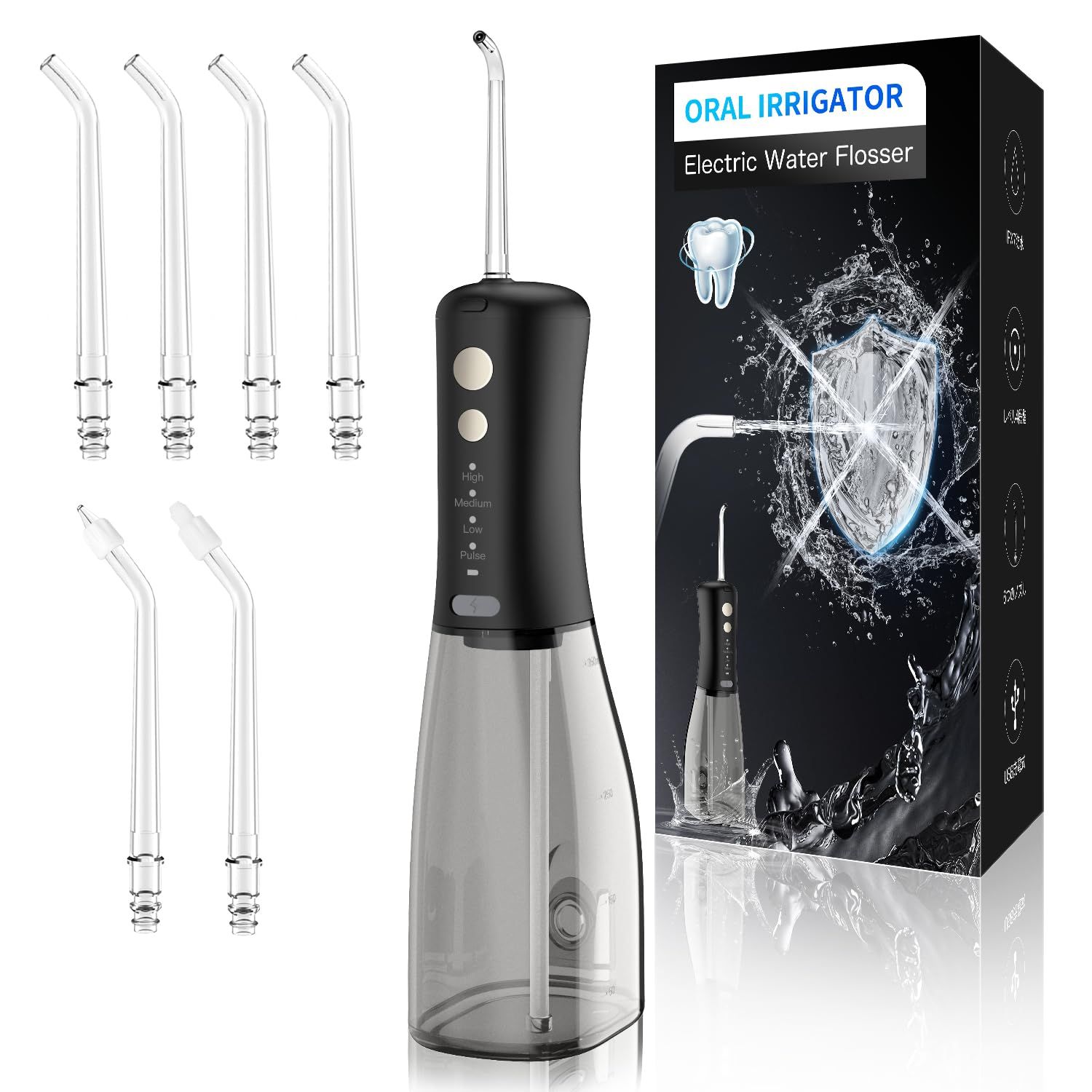口腔洗浄器 ジェットウォッシャー 【2025アップグレード】 4種類の水流モード 替えノズル6本 350MLタンク IPX7防水 コードレス USB充電式 歯間ケア 口腔ケア 初心者向け 繰り返し利用 出張/旅行/