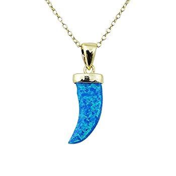 TISOROスターリングシルバーブルー合成オパールCornicelloイタリアホーンチェーンwith pendant-100?%低刺激性