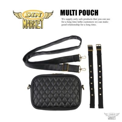 DIN MARKET MULTI POUCH マルチポーチ ブラック バイク装着 ショルダーバッグ シンセティックレザー PU