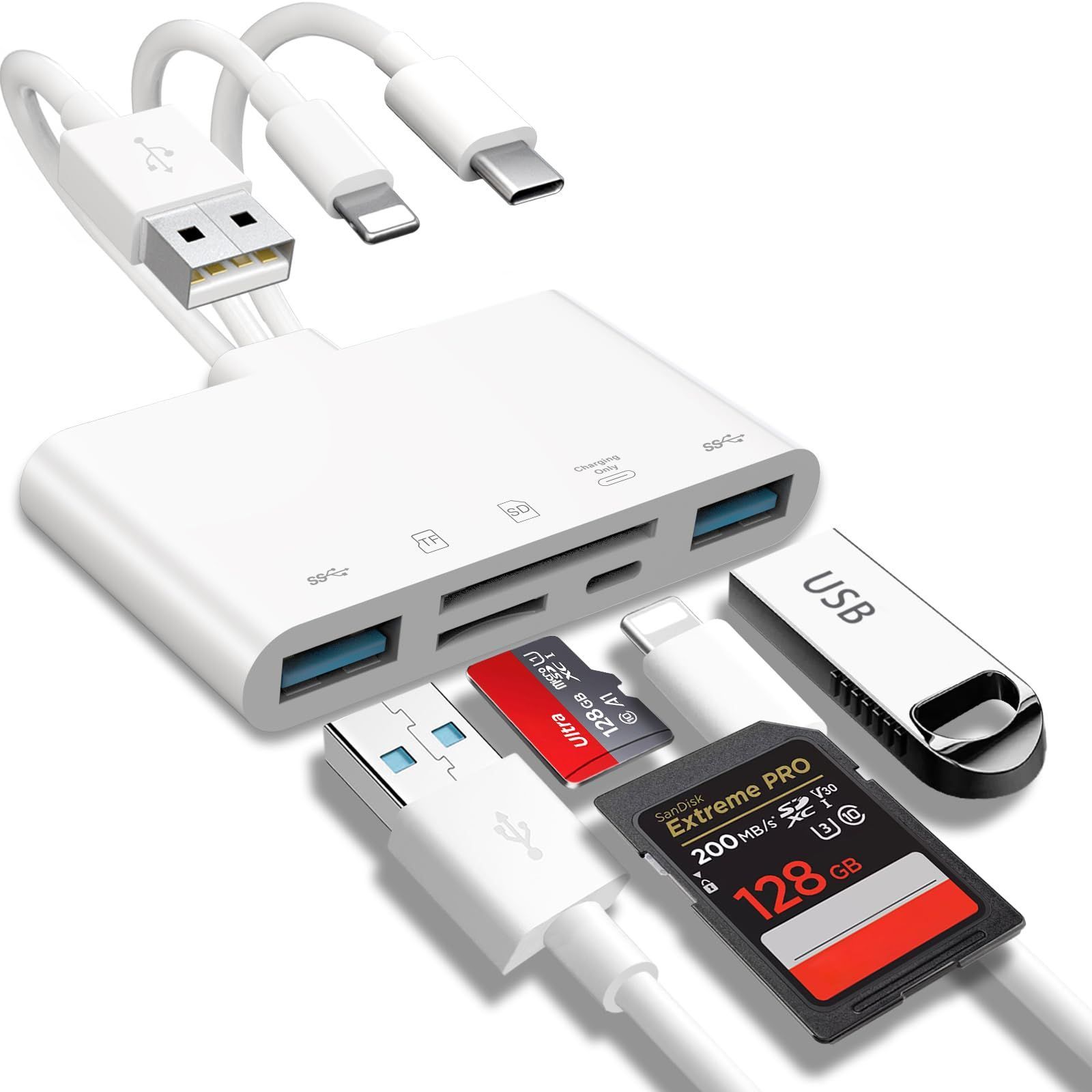 【特価商品】in 1のメモリーカードを読み取り/USB OTGアダプタ/SDカードを読み取り/Phone/Pad用/USB C/USB 5 Aデバイス/Micro SD/SDカードスロット/SD/Micro SD/SDHC/SDXC/MMCをサポート