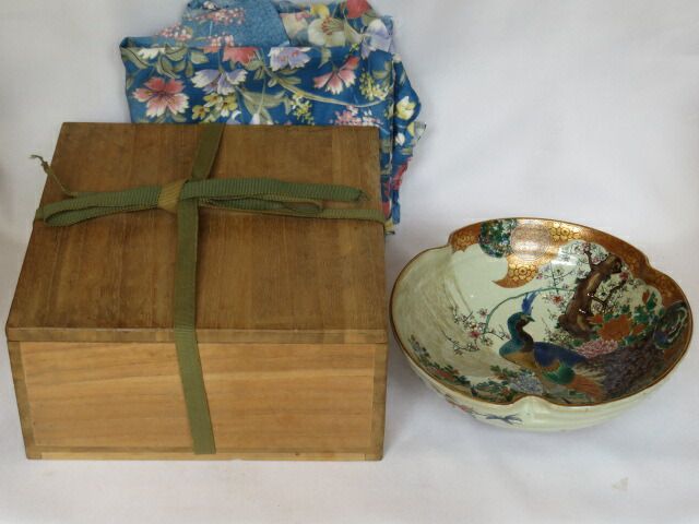 九月◆特売品 明治初期時代 角福印 九谷庄三作 花鳥図 菓子鉢 送料込 税込