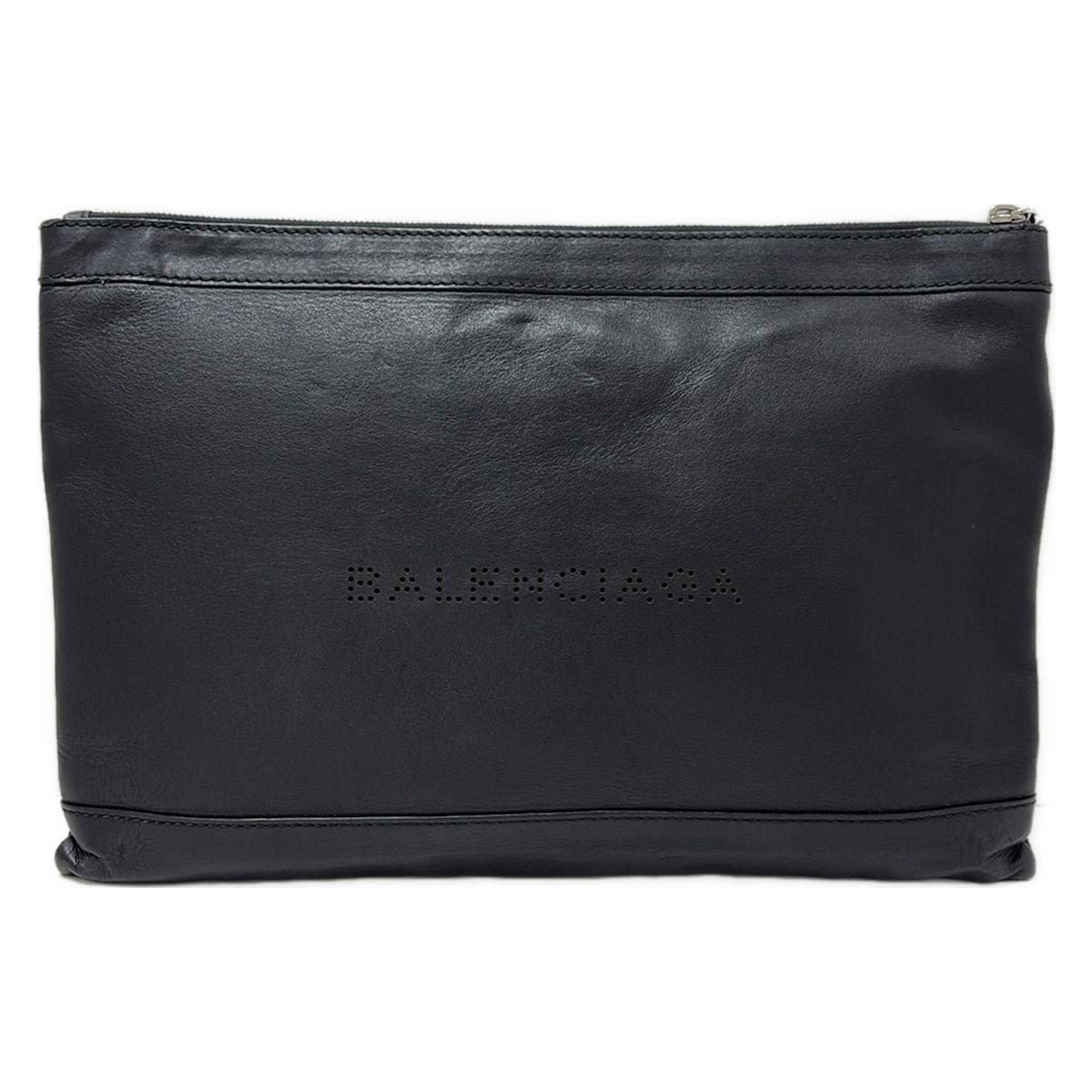 BALENCIAGA バレンシアガ クラッチバッグ ネイビークリップL 373840 黒 パンチング レザー