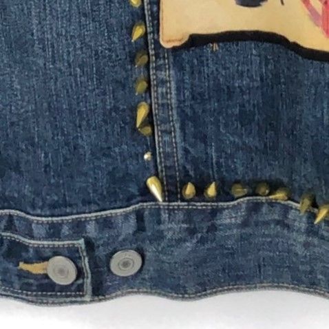 Levi's リーバイス デニムベスト スタッズカスタム バックパッチ レオパード柄 ブルー系 メンズ L 古着 n047623 - メルカリ