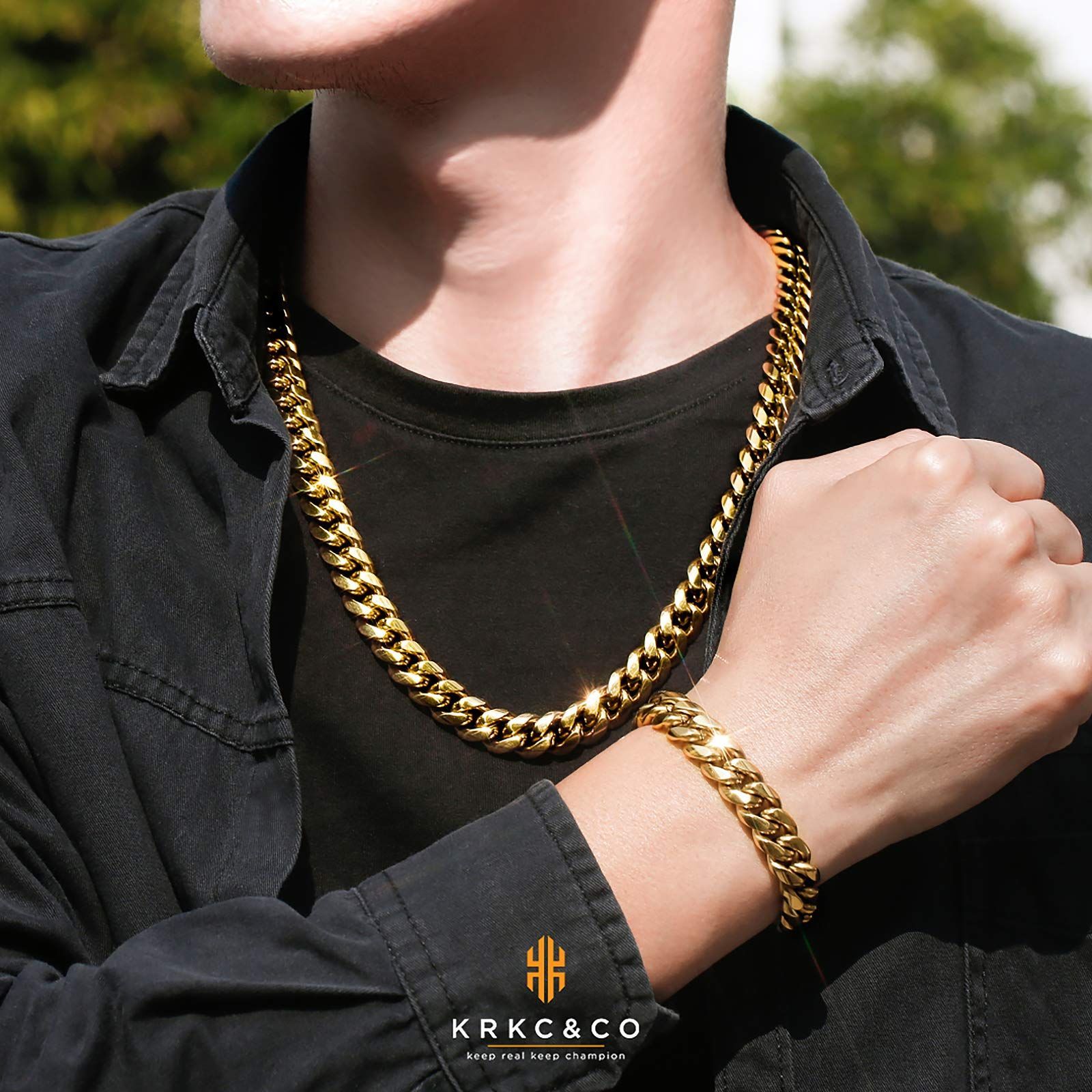 新着商品 セット KRKC-CO ARINO 喜平ネックレス＆ブレスレット メンズ 幅12mm マイアミキューバンチェーン 18k ゴールド キヘイ HIPHOP プレゼント 誕生日 誕生日 ギフト クリスマス STEELWINDOWSANDDOORS_COM