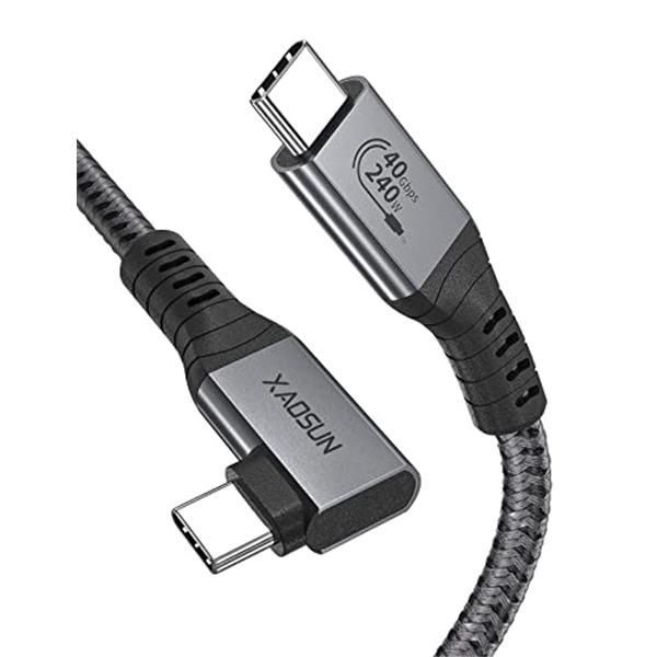 1.8M L字型 USB4 ケーブル 240W XAOSUN Thunderbolt 4対応 Thunderbolt 3とUSB 3.2下位互換 USB-IF取得  40Gbpsデータ転送 240W 48V/5A超急速充電 USB4.0 8K@60Hz映像出力