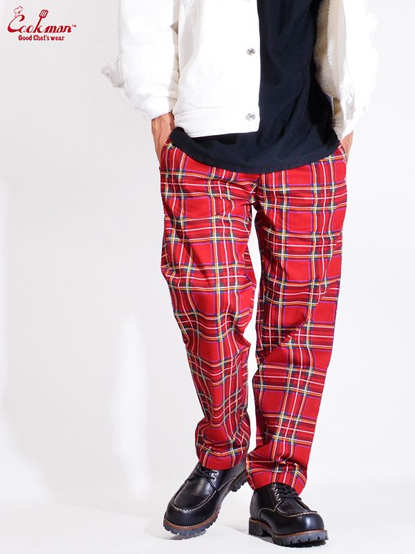 COOKMAN クックマン シェフパンツ chef pants メンズ レディース 大きいサイズ Chef Pants Tartan Red Check  タータン チェック イージーパンツ ワークパンツ コックマン 231-03823